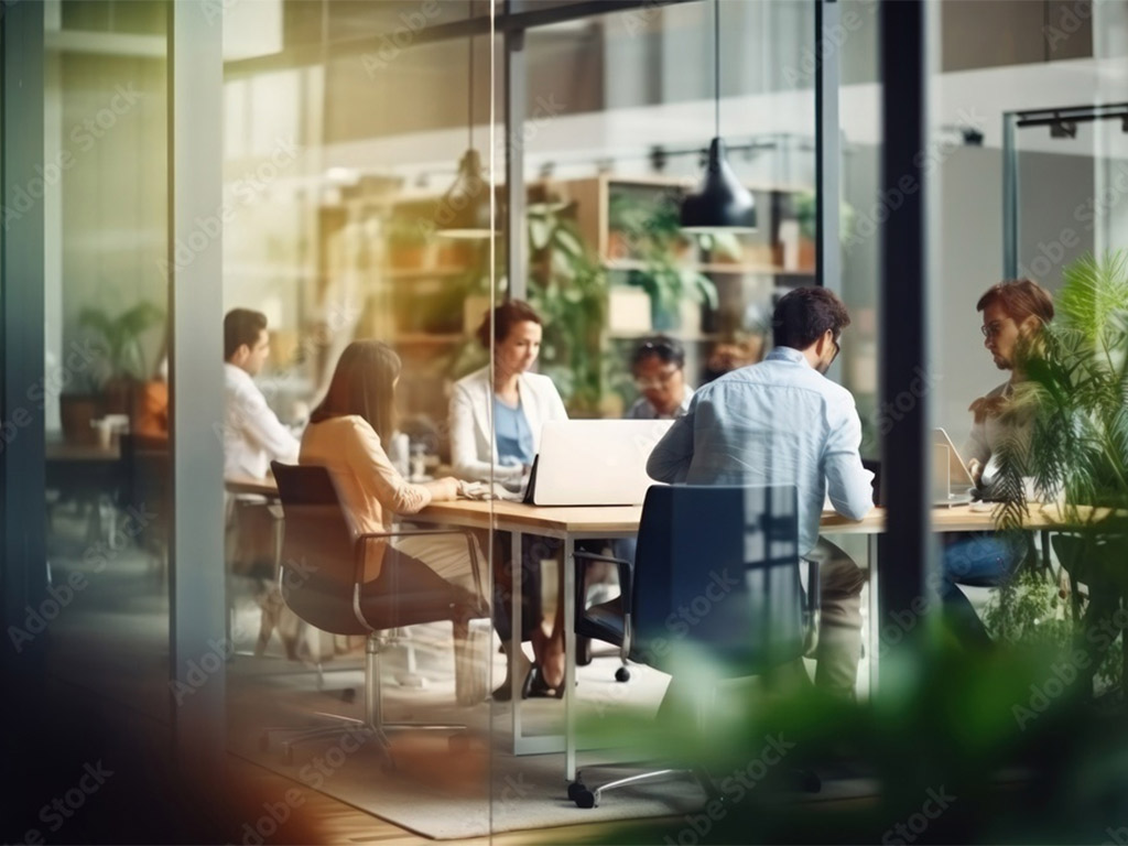 People collaborating in a modern workplace